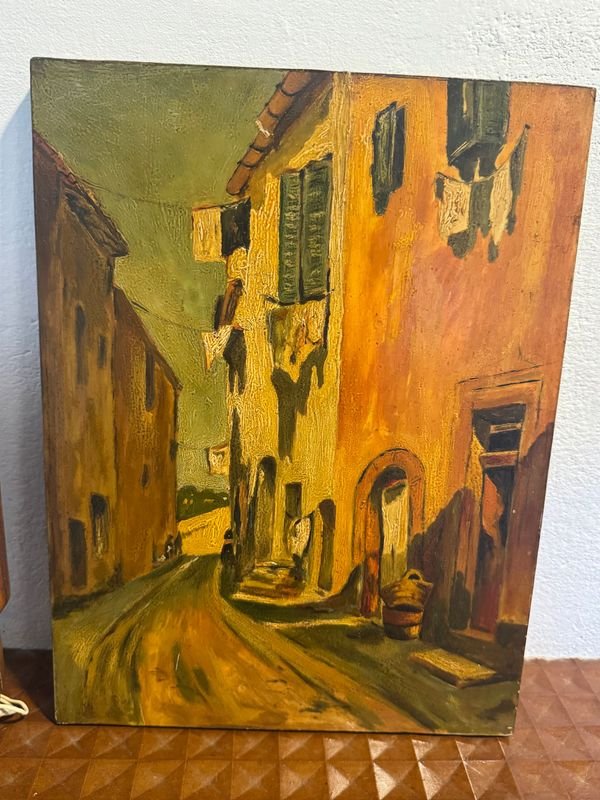 Lámpara y pintura en bastidor, estilo antiguo - imagen 4