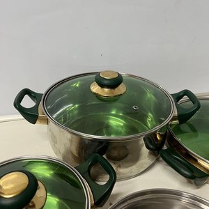 Set de Ollas y Sartén de Acero Inoxidable con Tapas Verdes - imagen 3