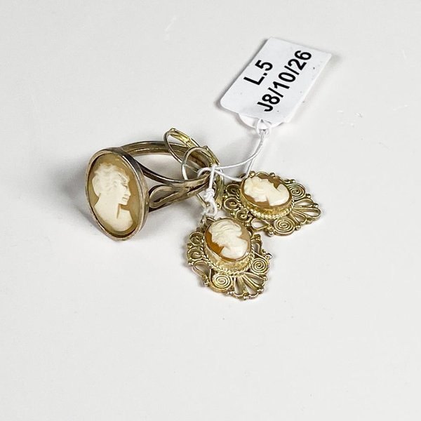 Anillo de Plata con Camafeo y Par de Caravanas a Juego - imagen 1