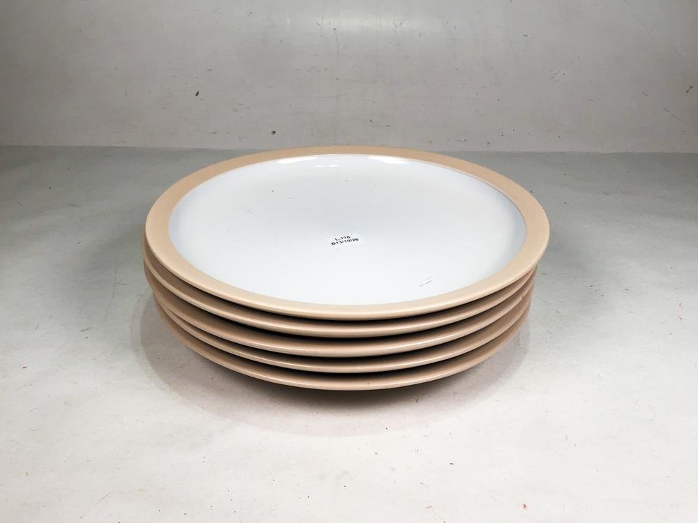 Conjunto de 5 Platos de Porcelana Blancos con Borde Rosado