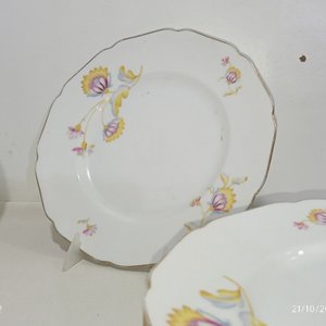 Lote de 16 Platos de Porcelana Alemana Hutschenreuther con Flores y Borde Dorado - imagen 4