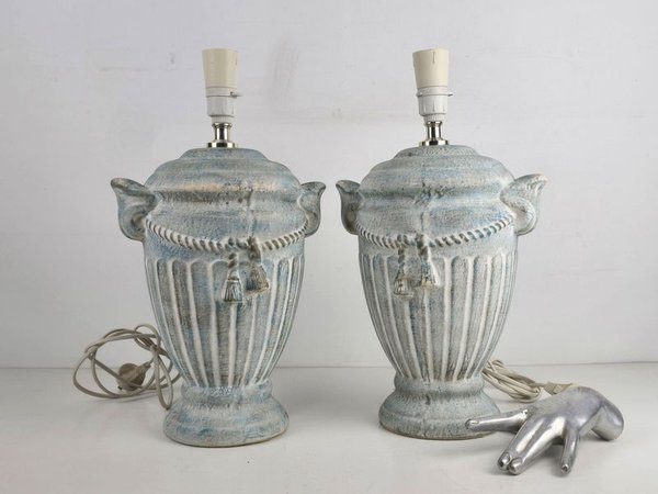 Par de Lámparas de Mesa Estilo Clásico Ánfora Azul - imagen 1