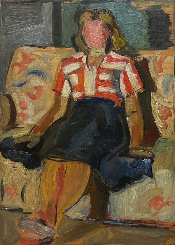Oleo "Dama Sentada" de Miguel Angel Pareja - 34 x 25 cm