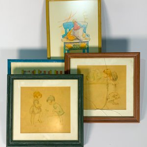 Conjunto de 5 Cuadros Infantiles con Acuarelas de Elefantes y Niños - imagen 3