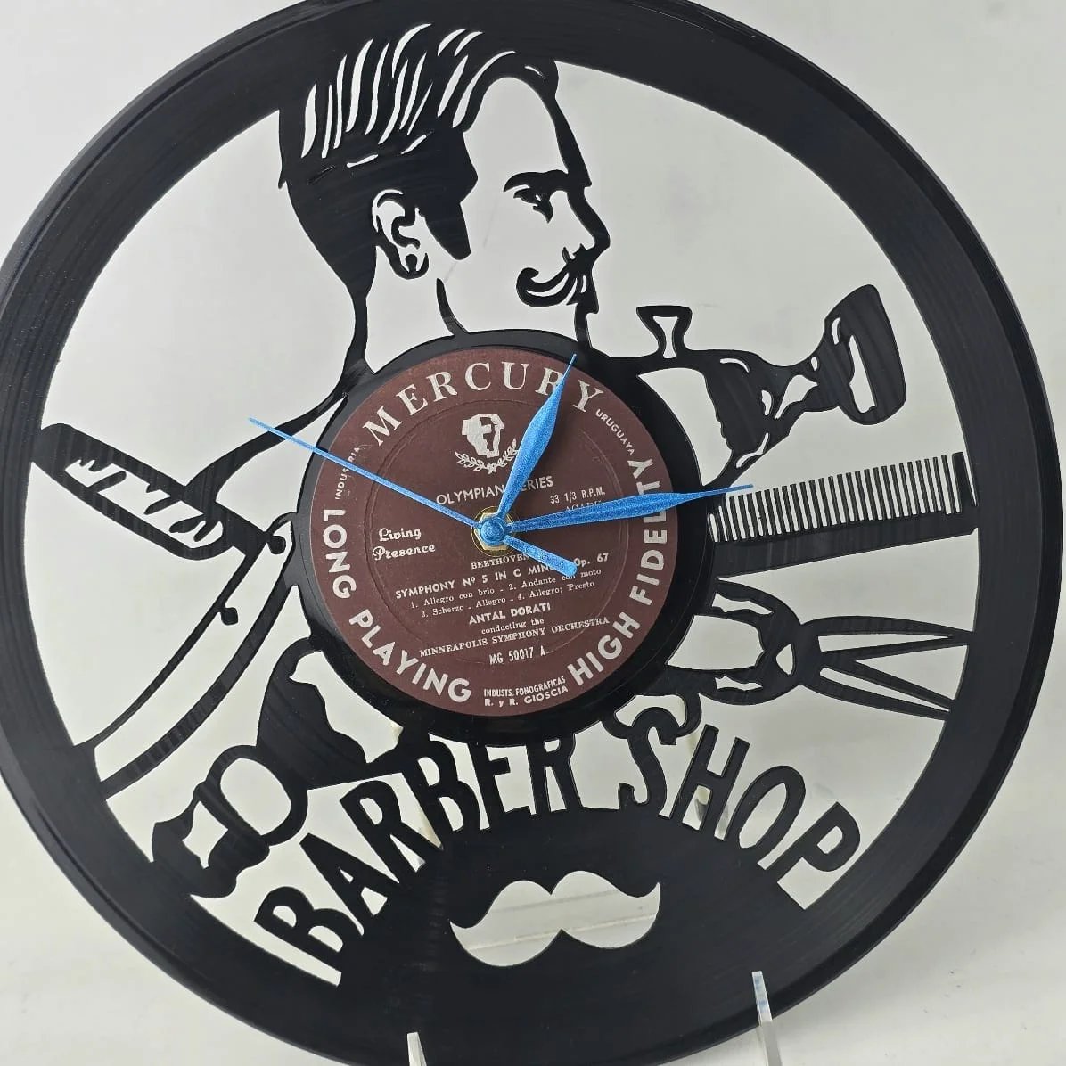 Reloj de Disco de Vinilo "Barber Shop" con Diseño Artístico