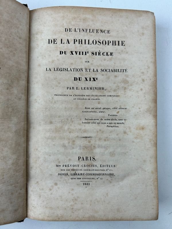 Libro Lerminier "Influencia de la filosofía" París 1833 - imagen 2