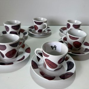 Juego de 6 Tazas de Café con Platillos, Diseño Granos de Café - imagen 1
