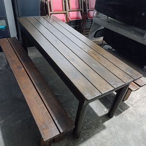 Conjunto Mesa Larga de Madera Maciza con Dos Bancos - imagen 3