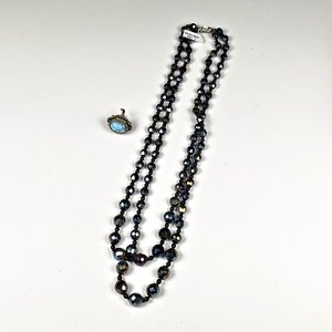 Collar de Cristal Dos Vueltas y Anillo con Piedra Celeste - imagen 2