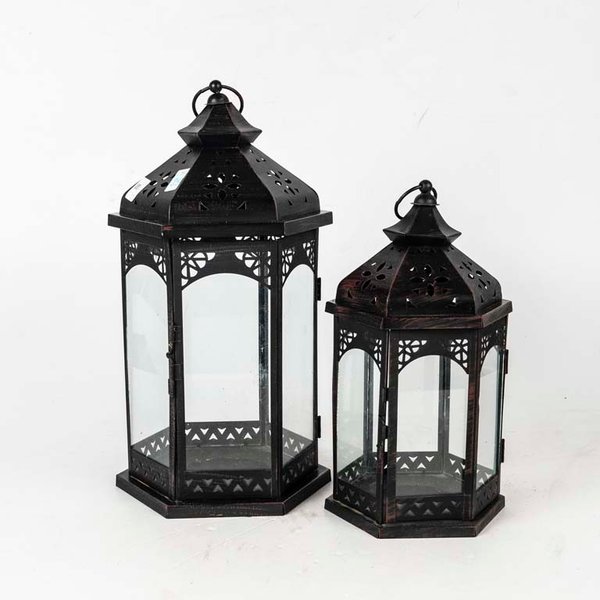 Par de Faroles Decorativos de Metal y Vidrio para Velas - imagen 1