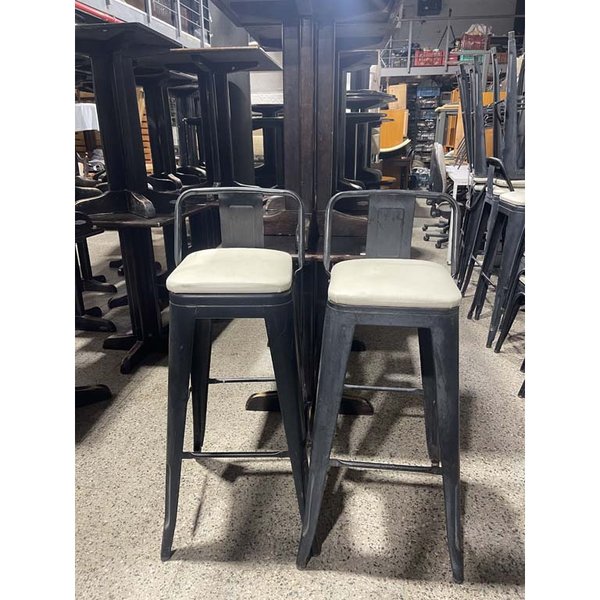 Par de Taburetes Altos Metálicos con Respaldo y Asiento Tapizado Delfino Álvarez