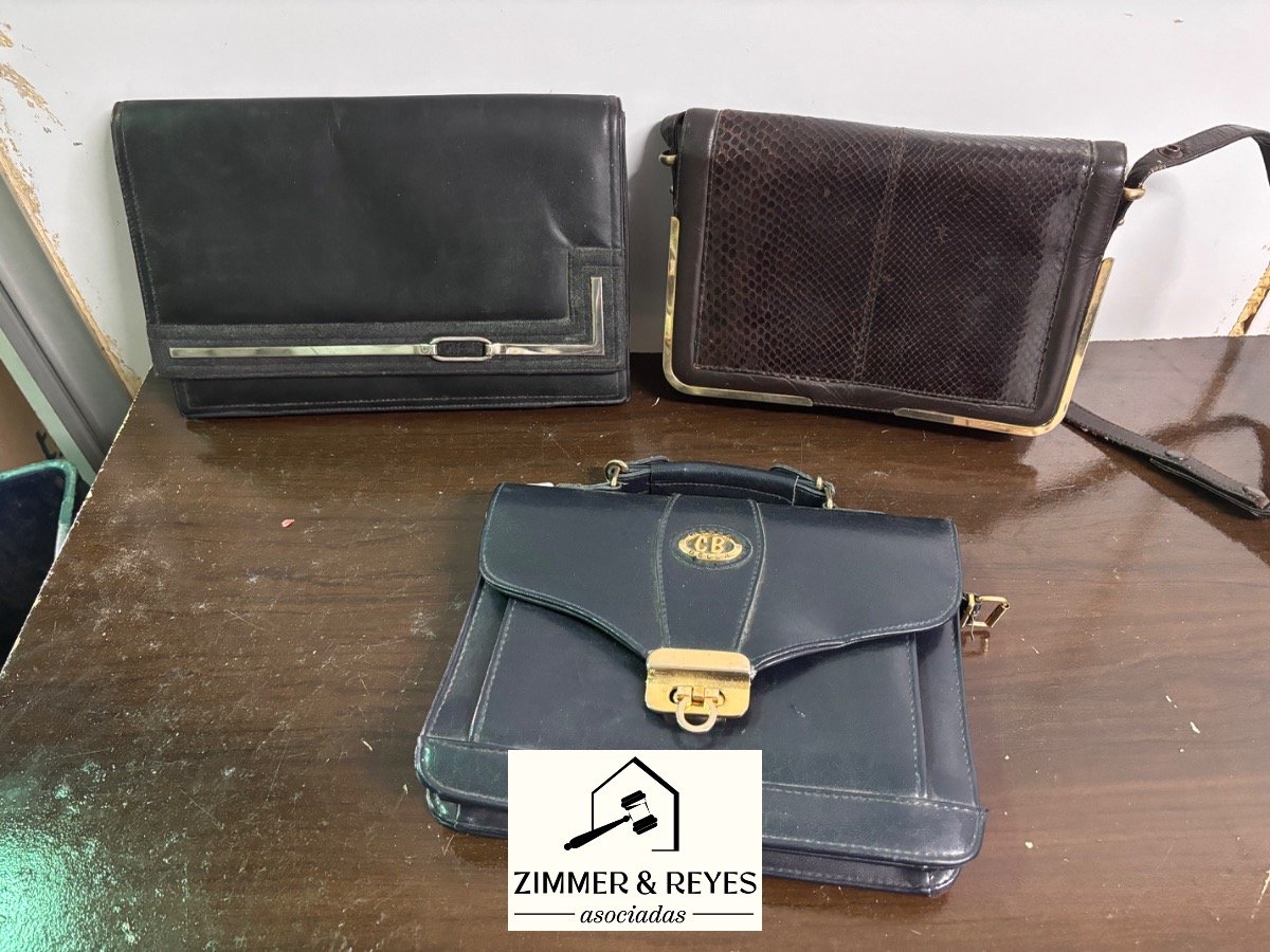 Lote de 3 Carteras Clásicas de Cuero y Piel de Serpiente