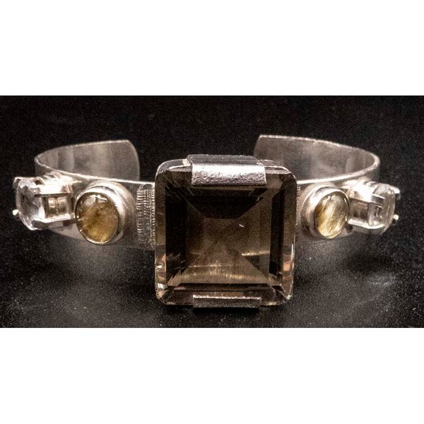 Pulsera Esclava Plata 950 con Cuarzo Ahumado y Crisol - imagen 1