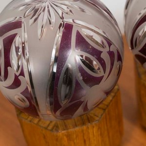 Par de Veladores de Cristal Tallado con Base de Madera Cebrano - imagen 2