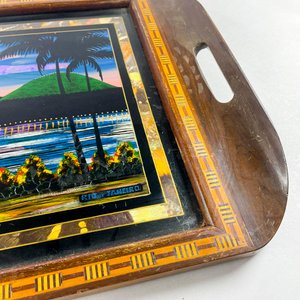 Bandeja Decorativa de Madera y Vidrio con Paisaje de Río de Janeiro - imagen 3