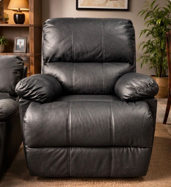 Sillón Reclinable de Cuero Negro con Apoyapiés Extensible - imagen 1
