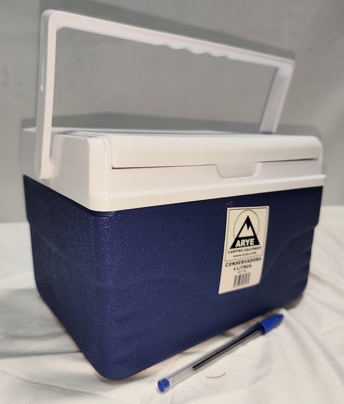 Conservadora Arye Azul y Blanca, 4 Litros, Tapa con Posavasos