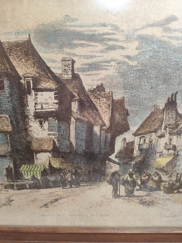 Lote siguiente: Lithografías Vintage con Escenas de Mercado y Arquitectura