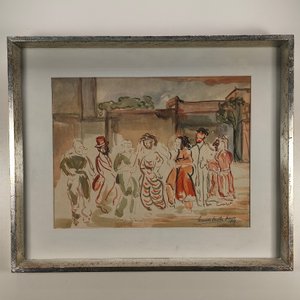 Lote siguiente: Acuarela y Lápiz "Figuras" Firmada y Fechada 1949, Marco Plateado