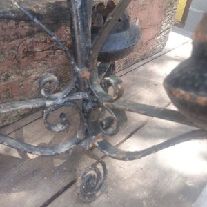 Antigua Araña Candelabro de Hierro Forjado Estilo Taberna - imagen 3