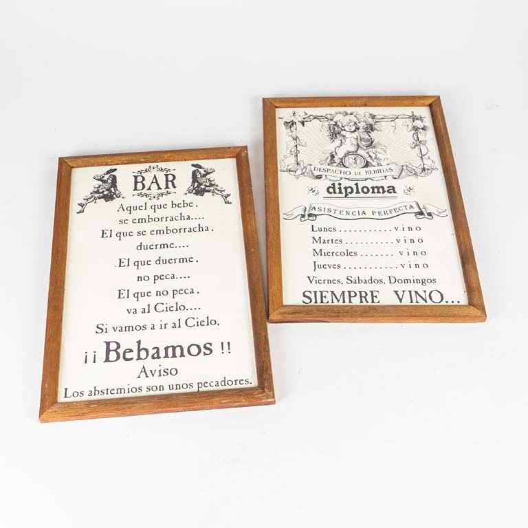 Lote anterior: Cuadritos Bar y Diploma para Bebidas - Medidas: 31x22cm