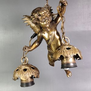Colgante de Bronce Macizo con Querubín y 2 Luces - imagen 12