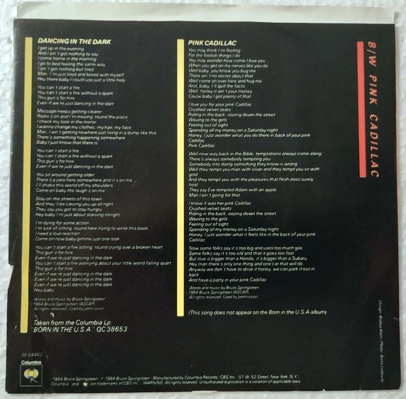 Vinilo de Bruce Springsteen: 'Dancing In The Dark' y 'Pink Cadillac' - imagen 2