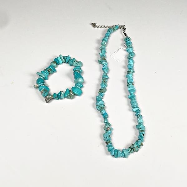 Conjunto de Collar y Pulsera de Piedras Turquesas Naturales - imagen 1
