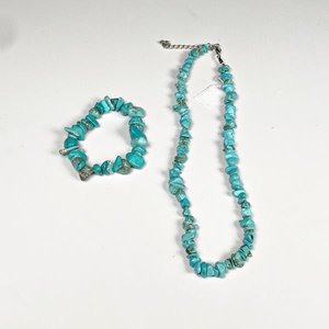 Conjunto de Collar y Pulsera de Piedras Turquesas Naturales - imagen 1