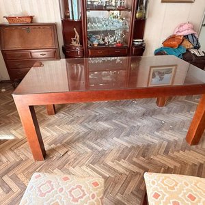 Mesa de Comedor Rectangular de Madera Maciza con Tapa de Vidrio - imagen 2