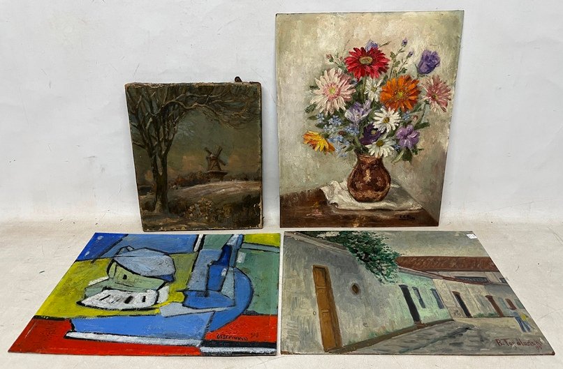 Lote siguiente: Cuatro cuadros originales de óleo y grabado para decorar
