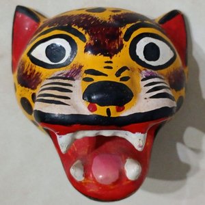 Máscara de Jaguar en Madera Policromada Mexicana - Arte Popular - imagen 1