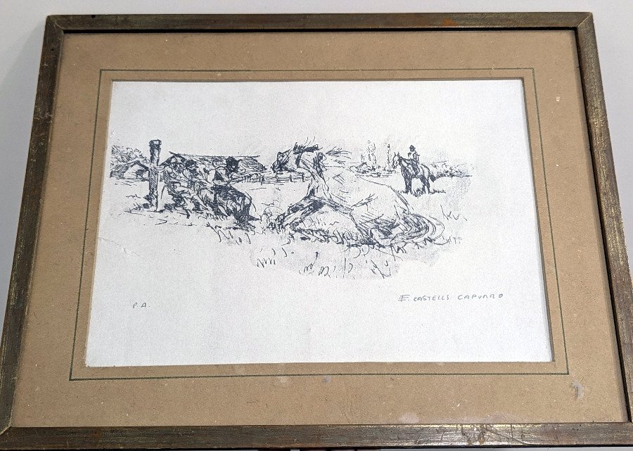Serigrafía Firmada Enrique Castells Capurro: "P.A.", Paisaje Rural