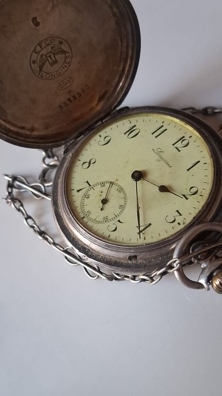 Reloj de bolsillo plata con cadena en mal estado - imagen 9