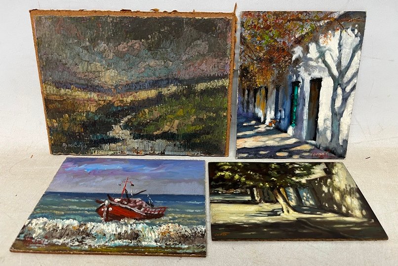Lote siguiente: Cuatro pinturas al óleo de paisajes de Aldo Curto Y Rossi