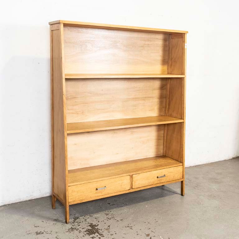 Biblioteca de madera trapezoidal con dos cajones inferiores - imagen 1