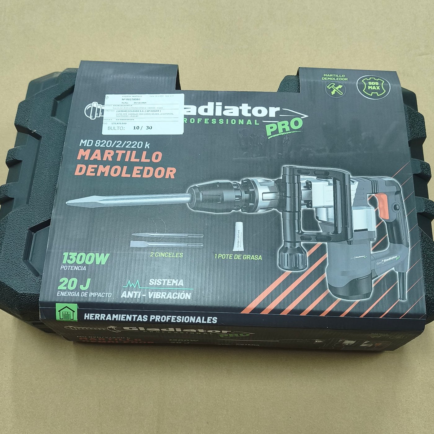 Martillo Demoledor Gladiator Pro 1300W 20J con Maletín