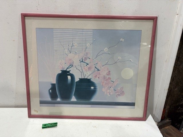 Cuadro Decorativo con Flores Rosas y Jarrones