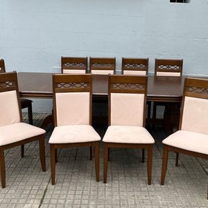 Juego de Comedor de Madera: Mesa Extensible y 10 Sillas Tapizadas Beige - imagen 20