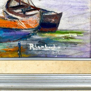 Cuadro Óleo sobre Tela "Muelle" Firmado R. Lombardía - imagen 3