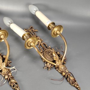 Par de Apliques de Pared Franceses en Bronce con 2 Luces Cada Uno - imagen 7