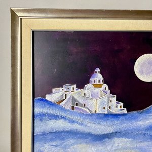 Cuadro Óleo Paisaje Nocturno con Luna y Pueblo Blanco - imagen 4