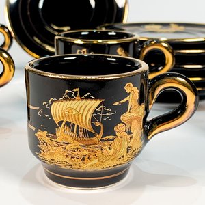 Juego de 6 Tazas de Café Negras con Decoración Dorada y Platillos - D. Strigos 24K Gold - imagen 2