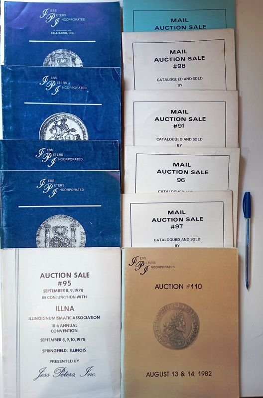 11 Catálogos de Subastas Numismáticas Americanas - Jess Peters Inc. (Años 70-80)