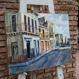Lote siguiente: Pintura al óleo "Veredas de la Rambla Portuaria" de Aldo Curto