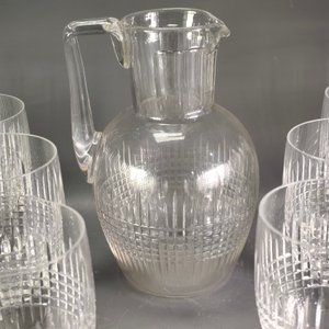 Juego de Jarra y 16 Copas de Cristal Hialino Tallado - imagen 5
