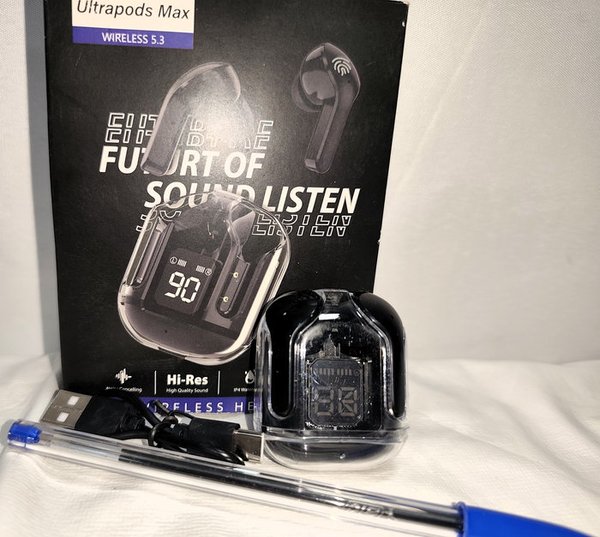 Auriculares Bluetooth Recargables Ultra Pod con Pantalla Digital, Negros