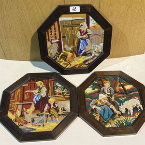 Cuadros Octogonales con Imágenes Bordadas de Escenas Rurales - imagen 2