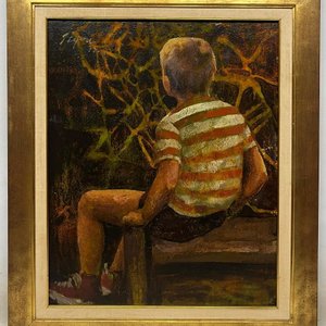 Oleo "Niño" de Angel Tejera, 75 x 60 cm, 1975 - imagen 2