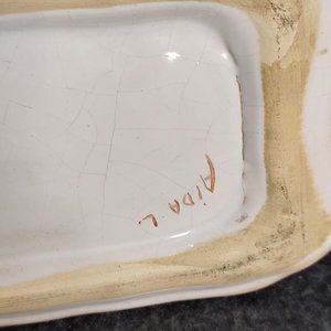 Centro de Mesa Cerámica Pintado a Mano Paisaje Rural con Firma de Autor - imagen 4